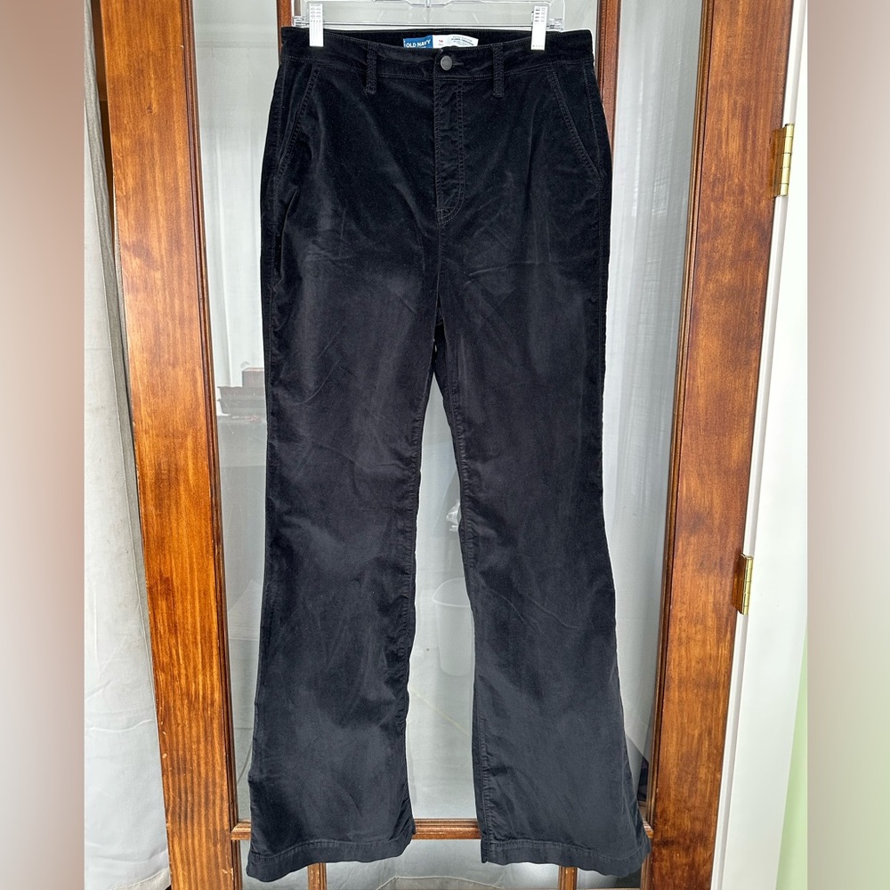 Old Navy Womens 14 Tall Velvet Pants Black Extra High Rise Flare Trouser Goth